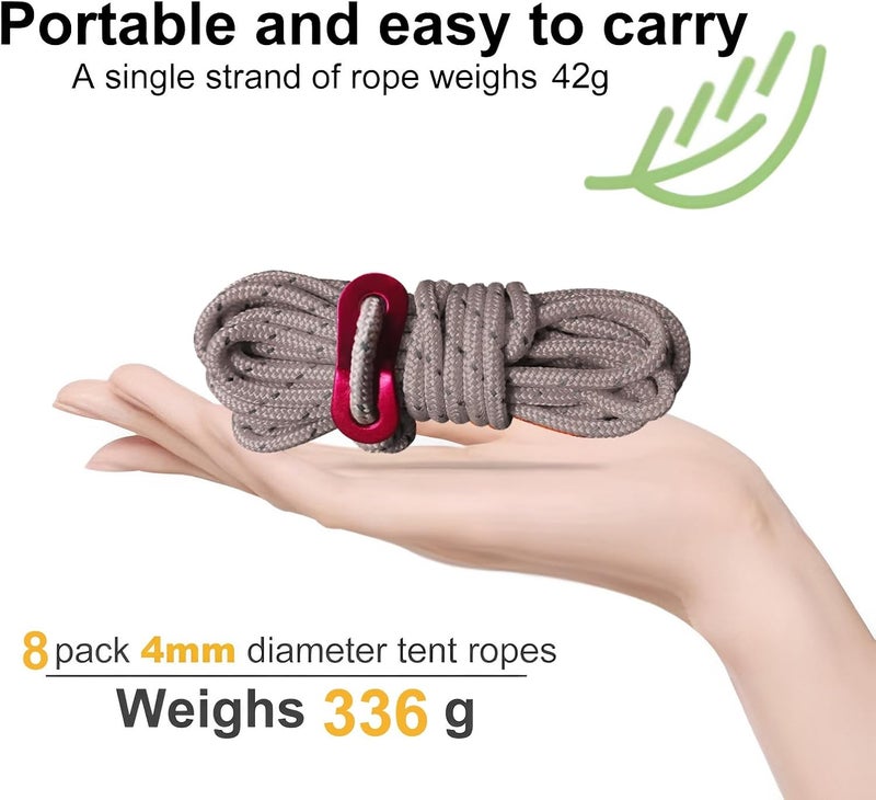 Smithok 8 Pack High-Reflective Guy Lines 4mm Tent Cords High-Strength Lightweight Camp Ropes with Aluminum Adjuster Tensioner for Tent, Tying Down Tarps, Camping, Outdoor Packaging (Khaki) - Image 5